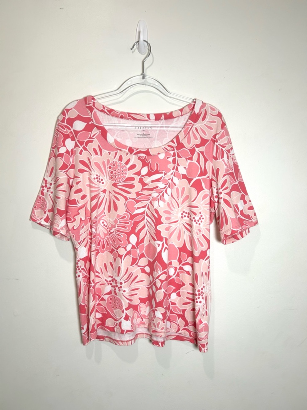 Talbots Top Women Sz L Pink Floral Cotton Tee Spring Lightweight Stretchy Casual - Picture 7 of 9